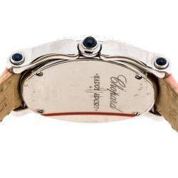Chopard Pink Mother of Pearl Stainless Steel Leather Diamonds Happy Sport 27/8418-23 Women's Wristwatch 29 mm