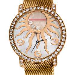 Pre Owned ساعة يد نسائية شوبارد هابي دايمونتس 4176 ذهب وردي عيار 18 حلية شمس صدف 40مم