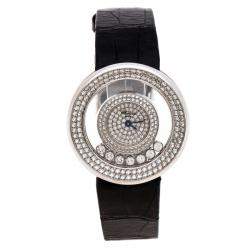 Chopard Diamond Pave 18k White Gold Happy Diamonds 20/6934 Women's Wristwatch 31MM