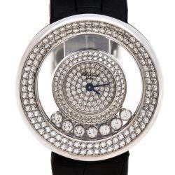 Chopard Diamond Pave 18k White Gold Happy Diamonds 20/6934 Women's Wristwatch 31MM