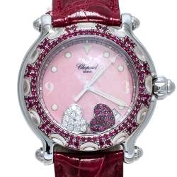 Chopard Pink Mother Of Pearl Stainless Steel Pink Ruby Diamond Happy Sport 28/8944-21 Women's Wristwatch 38 mm
