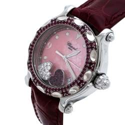 Chopard Pink Mother Of Pearl Stainless Steel Pink Ruby Diamond Happy Sport 28/8944-21 Women's Wristwatch 38 mm