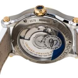 Chopard Mother Of Pearl 18K Yellow Gold Stainless Steel Leather Diamond Limited Edition Happy Palm 8578 Women's Wristwatch 36 mm