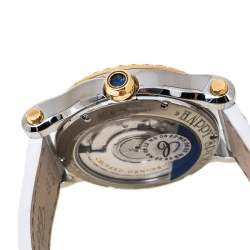 Chopard Mother Of Pearl 18K Yellow Gold Stainless Steel Leather Diamond Limited Edition Happy Palm 8578 Women's Wristwatch 36 mm