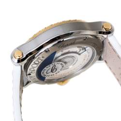 Chopard Mother Of Pearl 18K Yellow Gold Stainless Steel Leather Diamond Limited Edition Happy Palm 8578 Women's Wristwatch 36 mm