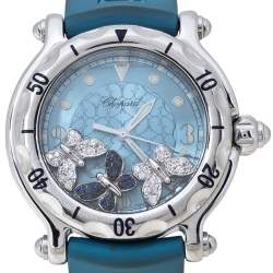 Chopard Blue Stainless Steel and Rubber Happy Sport 28/8452 8347 Women's Wristwatch 38 mm