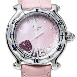 Chopard Pink Stainless Steel Diamonds Love Happy Sport 28/8950-401 Women's Wristwatch 38 MM