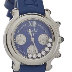 Pre Owned Chopard Blue Stainless Steel Diamonds Happy Sport 27/8323-23 Women's Wristwatch 32.5MM