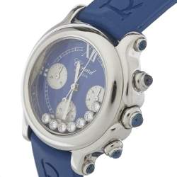 Pre Owned Chopard Blue Stainless Steel Diamonds Happy Sport 27/8323-23 Women's Wristwatch 32.5MM