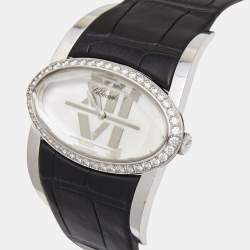Chopard Mother of Pearl 18k White Gold Alligator Leather Diamond Happy Oval 139018 Women's Wristwatch 42 mm