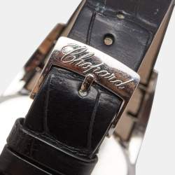 Chopard Mother of Pearl 18k White Gold Alligator Leather Diamond Happy Oval 139018 Women's Wristwatch 42 mm