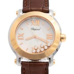Pre Owned Chopard White 18K Rose Gold & Stainless Steel Happy Sport 278492 Women's Wristwatch 36 mm
