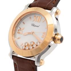Pre Owned Chopard White 18K Rose Gold & Stainless Steel Happy Sport 278492 Women's Wristwatch 36 mm