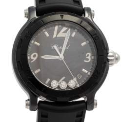 Pre Owned Chopard Black Ceramic Diamonds Happy Sport Limited Edition 28/8507 Women's Wristwatch 38 mm