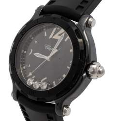 Pre Owned Chopard Black Ceramic Diamonds Happy Sport Limited Edition 28/8507 Women's Wristwatch 38 mm