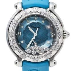 Chopard Blue Diamonds Stainless Steel Rubber Happy Sport 27/8921 Quartz Women's Wristwatch 32MM
