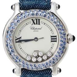 Chopard White 18K White Gold Sapphire & Diamond Happy Sport S27/6177-23 Women's Wristwatch 33 mm