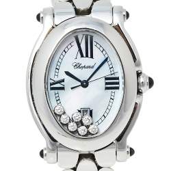 Pre Owned Chopard Mother of Pearl Stainless Steel Diamond Happy Sport 278418-3004 Women's Wristwatch 30 mm