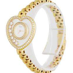 Chopard White Diamonds 18K Yellow Gold Happy Diamond Heart Shape Women's Wristwatch 25 MM