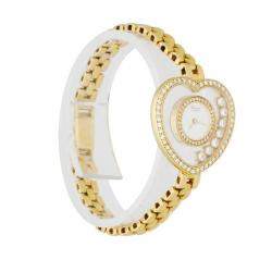 Chopard White Diamonds 18K Yellow Gold Happy Diamond Heart Shape Women's Wristwatch 25 MM
