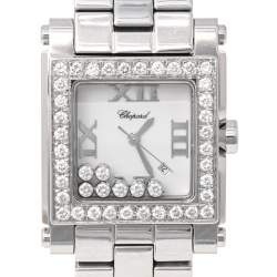Chopard White Stainless Steel Diamond Happy Sport Square 278496.3001 Women's Wristwatch 30 mm