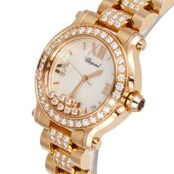 Pre Owned Chopard Mother of Pearl 18K Rose Gold Diamond Happy Sport 4183 Women's Wristwatch 36 mm
