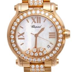 Pre Owned Chopard Mother of Pearl 18K Rose Gold Diamond Happy Sport 4183 Women's Wristwatch 36 mm
