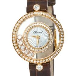 Chopard Mother of Pearl 18k Rose Gold Diamond Alligator Happy Diamonds 4527 Women's Wristwatch 26 mm