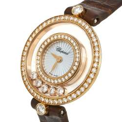 Chopard Mother of Pearl 18k Rose Gold Diamond Alligator Happy Diamonds 4527 Women's Wristwatch 26 mm