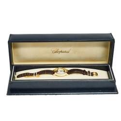 Pre Owned Chopard Mother of Pearl Diamond 18k Yellow Gold Crocodile Happy Diamond 20/7224 Women's Wristwatch 37 mm