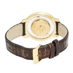 Pre Owned Chopard Mother of Pearl Diamond 18k Yellow Gold Crocodile Happy Diamond 20/7224 Women's Wristwatch 37 mm