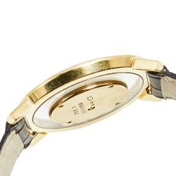 Pre Owned Chopard Mother of Pearl Diamond 18k Yellow Gold Crocodile Happy Diamond 20/7224 Women's Wristwatch 37 mm