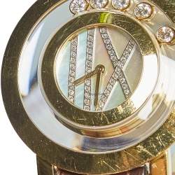 Pre Owned Chopard Mother of Pearl Diamond 18k Yellow Gold Crocodile Happy Diamond 20/7224 Women's Wristwatch 37 mm