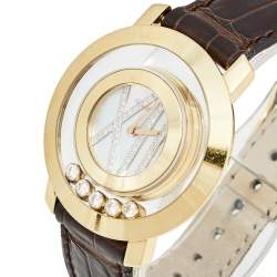 Pre Owned Chopard Mother of Pearl Diamond 18k Yellow Gold Crocodile Happy Diamond 20/7224 Women's Wristwatch 37 mm