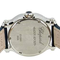 Pre Owned Chopard Blue Diamond Stainless Steel Alligator Happy Sport 27/8509-3049 Women's Wristwatch 30 mm