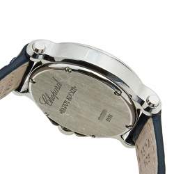 Pre Owned Chopard Blue Diamond Stainless Steel Alligator Happy Sport 27/8509-3049 Women's Wristwatch 30 mm