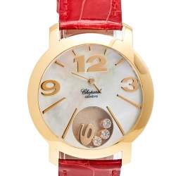 Pre Owned Chopard Mother Of Pearl Diamond 18k Yellow Gold Alligator 20/7449 Women's Wristwatch 40 mm