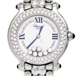 Pre Owned Chopard White Stainless Steel Diamond Happy Sport 27/8236 Women's Wristwatch 32 mm