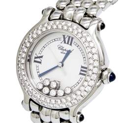Pre Owned Chopard White Stainless Steel Diamond Happy Sport 27/8236 Women's Wristwatch 32 mm