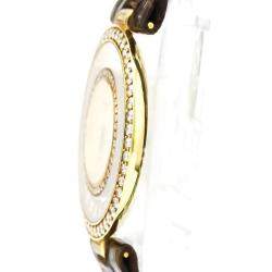 Pre Owned Chopard Champagne Diamonds 18K Yellow Gold Happy Diamond Quartz 21/2647 Women's Wristwatch 32 MM