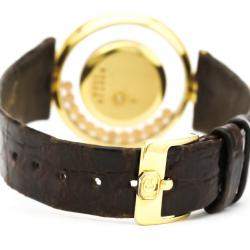 Pre Owned Chopard Champagne Diamonds 18K Yellow Gold Happy Diamond Quartz 21/2647 Women's Wristwatch 32 MM