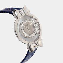Chopard Silver Diamonds 18K White Gold Happy Diamonds 20/5334 Women's Wristwatch 24 MM