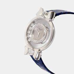 Chopard Silver Diamonds 18K White Gold Happy Diamonds 20/5334 Women's Wristwatch 24 MM