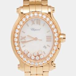 Pre Owned Chopard Mother of Pearl 18k Rose Gold Diamond Happy Sport 5350 Women's Wristwatch 30 mm