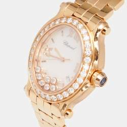Pre Owned Chopard Mother of Pearl 18k Rose Gold Diamond Happy Sport 5350 Women's Wristwatch 30 mm
