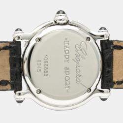 Pre Owned Chopard Black Diamonds Stainless Steel Happy Sport 27/8245-23 Quartz Women's Wristwatch 26 mm