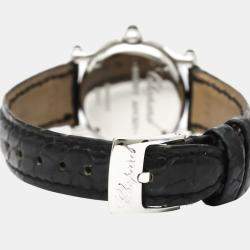 Pre Owned Chopard Black Diamonds Stainless Steel Happy Sport 27/8245-23 Quartz Women's Wristwatch 26 mm