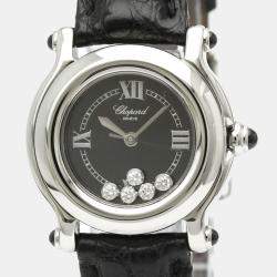 Pre Owned Chopard Black Diamonds Stainless Steel Happy Sport 27/8245-23 Quartz Women's Wristwatch 26 mm