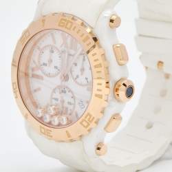 Pre Owned Chopard White 18k Rose Gold Rubber Diamond Happy Sport 288515-9001 Women's Wristwatch 42 mm