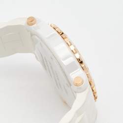 Pre Owned Chopard White 18k Rose Gold Rubber Diamond Happy Sport 288515-9001 Women's Wristwatch 42 mm